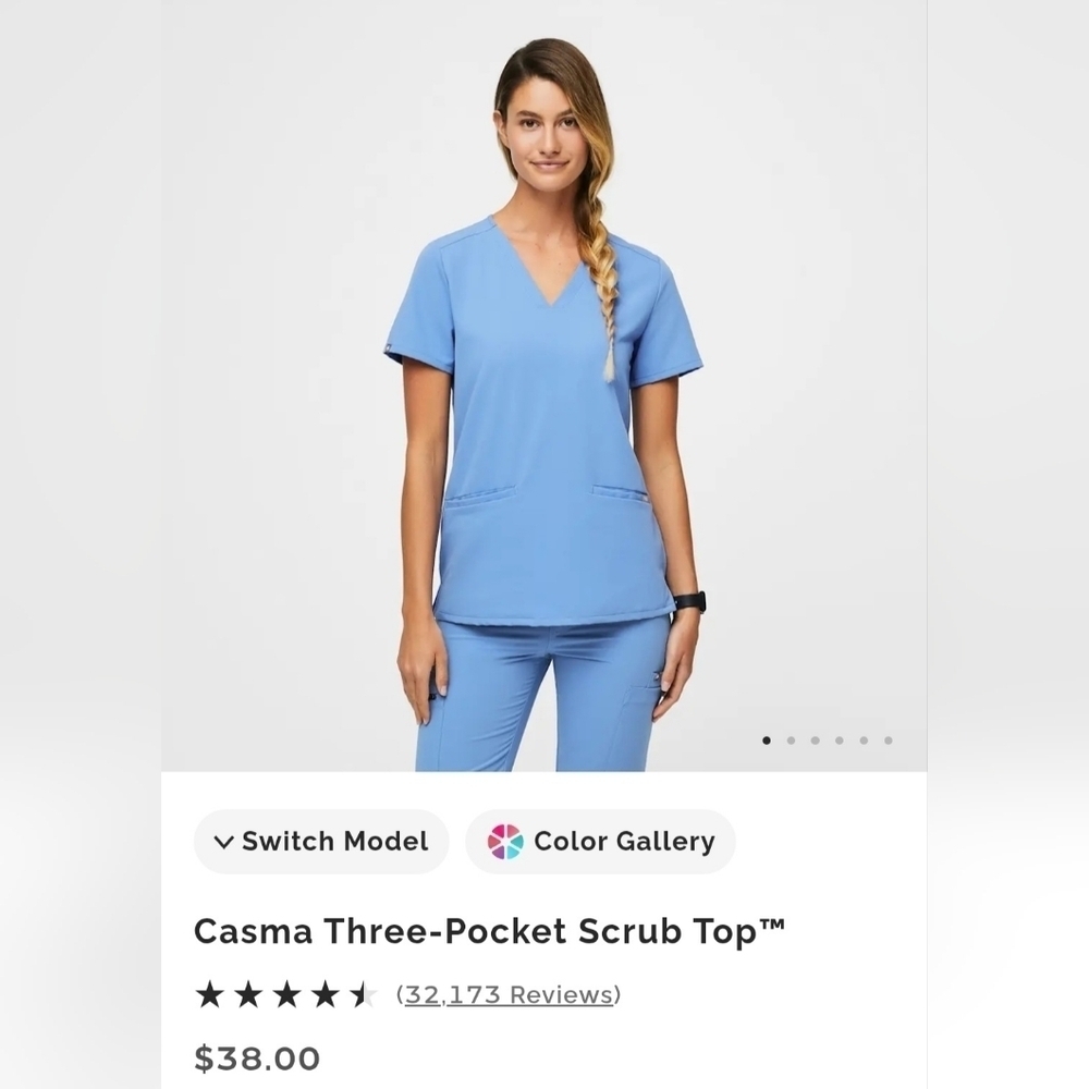 FIGS Women's Casma 3 Pocket Blue V-Neck Scrub Top, Sz Large